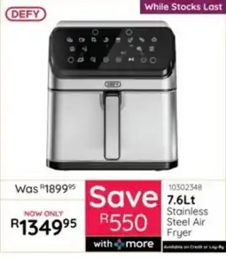 Bradlows DEFY 7.6Lt Stainless Steel Air Fryer offer