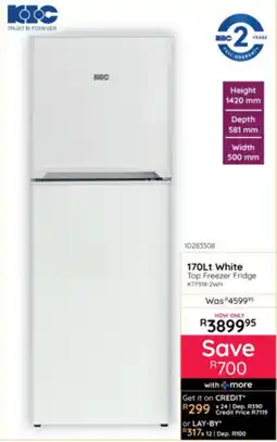 Bradlows 170Lt White Top Freezer Fridge offer