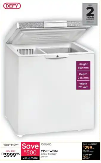 Bradlows DEFY 195Lt White Chest Freezer offer