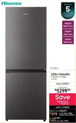 Bradlows Hisense 223Lt Metallic Freezer Fridge offer
