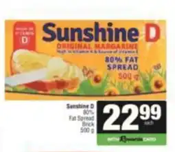 SuperSpar Sunshine D Original Margarine 80% Fat Spread Brick offer