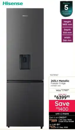 Bradlows Hisense 263Lt Metallic Freezer Fridge offer