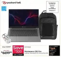 Bradlows Packard Bell Montenero C82 Pro Laptop, Backpack & Mouse Bundle offer