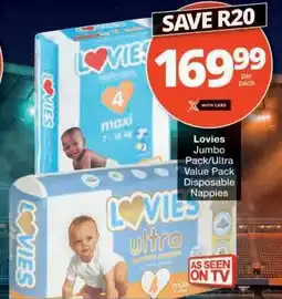 Checkers Lovies Jumbo Pack/Ultra Value Pack Disposable Nappies offer