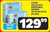 Usave Lovies - value pack disposable napppies 40/42/44/50/56 per pack offer