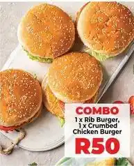 Food Lover's Market Rib burger, crumbed chicken burger offer