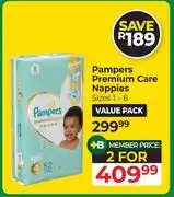Dis-Chem Pampers Premium Care Nappies Sizes 1-6-For 2 offer