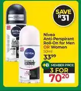 Dis-Chem Nivea Anti Persoirant Roll On For Men Or Women-For 3 x 50ml offer