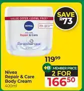 Dis-Chem Nivea Repair & Care Body Cream-For 2 x 400ml offer