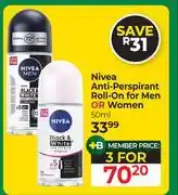 Dis-Chem Nivea Anti Perspirant Roll On For Men Or Women-For 3 x 50ml offer