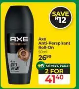 Dis-Chem Axe Anti Perspirant Roll On-For 2 x 50ml offer