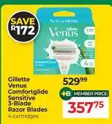 Dis-Chem Gillette Venus Comfort Glide Sensitive 3-Blade Razor Blades 4 Cartridges offer