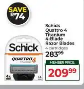 Dis-Chem Schick Quattro 4 Titanium 4 Blade Razor Blades 4 Cartridges offer