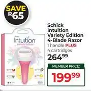 Dis-Chem Schick Intuition Variety Edition 4 Blade Razor 1 Handle Plus 4 Cartridges offer