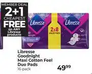 Dis-Chem Libresse Goodnight Maxi Cotton Feel Duo Pads (16 Pack) offer