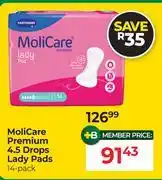 Dis-Chem Molicare Premium 4.5 Drops Lady Pads (14 Pack)-Per Pack offer