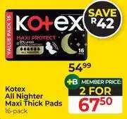 Dis-Chem Kotex All Nighter Maxi Thick Pads (16 Pack)-Per Pack offer