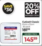 Dis-Chem Cuticell Classic 10cm x 10cm-36's Pack offer