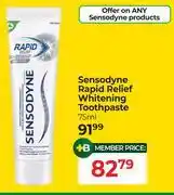 Dis-Chem Sensodyne Rapid Relief Whitening Toothpaste-75ml offer