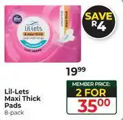 Dis-Chem Lil-Lets Maxi Thick Pads (8 Pack)-Per Pack offer