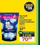Dis-Chem Sta-Soft Ultra Concentrate Fabric Softener Refill-For 2 x 800ml offer