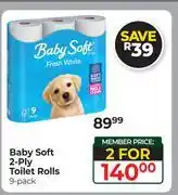 Dis-Chem Baby Soft 2-Ply Toilet Rolls-For 2 x 9 Pack offer