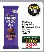 Dis-Chem Cadbury Dairy Milk Chocolate Slab-For 2 x 80g/88g offer