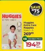 Dis-Chem Huggies Extra Care Nappies (Sizes 1-5)-Per Pack offer