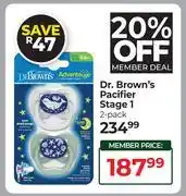 Dis-Chem Dr.Brown's Pacifier Stage 1 (2 Pack) offer