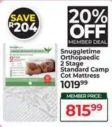 Dis-Chem Snuggletime Orthopaedic 2 Stage Standard Camp Cot Mattress offer