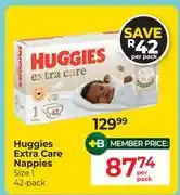 Dis-Chem Huggies Extra Care Nappies (Size 1) 42's Pack-Per Pack offer
