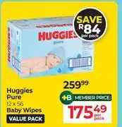 Dis-Chem Huggies Pure Baby Wipes 12 x 56's Pack-Per Pack offer