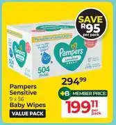 Dis-Chem Pampers Sensitive Baby Wipes 9 x 56-Per Pack offer