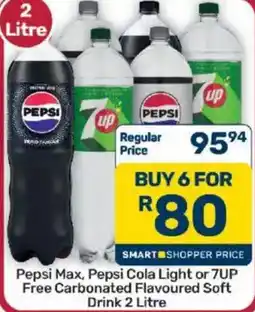 Pick n Pay Hypermarket Pepsi Max, Pepsi Cola Light or 7UP Free Carbonated Flavoured Soft Drink 2 Litre offer