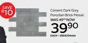 CTM Cement Dark Grey Porcelain Brick Mosaic 286 x 294mm-Each offer