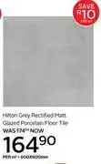 CTM Hilton Grey Rectified Matt Glazed Porcelain Floor Tile-600 x 600mm Per Sqm offer