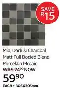 CTM Mid, Dark & Charcoal Matt Full Bodied Blend Porcelain Mosaic-306 x 306mm offer