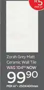 CTM Zorah Grey Matt Ceramic Wall Tile 250 x 400mm-Per Sqm offer