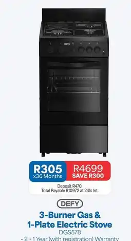 OK Furniture Defy - 3-burner gas & 1-plate electric stove dgs578 offer