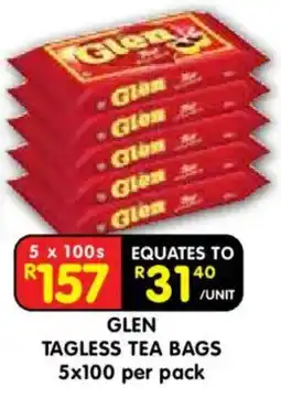Shoprite GLEN TAGLESS TEA BAGS offer
