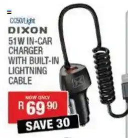 Cash Crusaders DIXON 51W IN-CAR CHARGER WITH BUILT-IN LIGHTNING CABLE offer