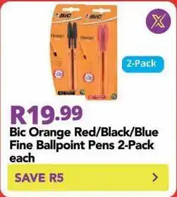 Shoprite Bic - bic orange red/black/blue fine ballpoint pens 2-pack offer