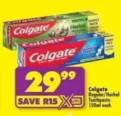 Shoprite Colgate - regular/herbal toothpaste offer