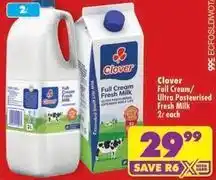 Shoprite Clover - full cream/ultra pasteurised fresh milk offer