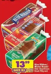 Shoprite Blue ribbon - sliced brown bread 700g offer