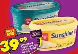 Shoprite Sunshine d original 60%/lite 40% fat spread offer