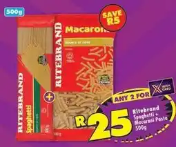Shoprite Ritebrand - spaghetti + macaroni pasta offer