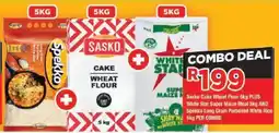 OK Grocer Sasko Cake Wheat Flour PLUS White Star Super Maize Meal AND Spekko Long Grain Parboiled White Rice offer