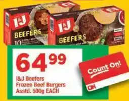 OK Grocer I&J Beefers Frozen Beef Burgers offer