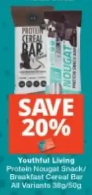 Checkers Youthful Living Protein Nougat Snack/ Breakfast Cereal Bar offer